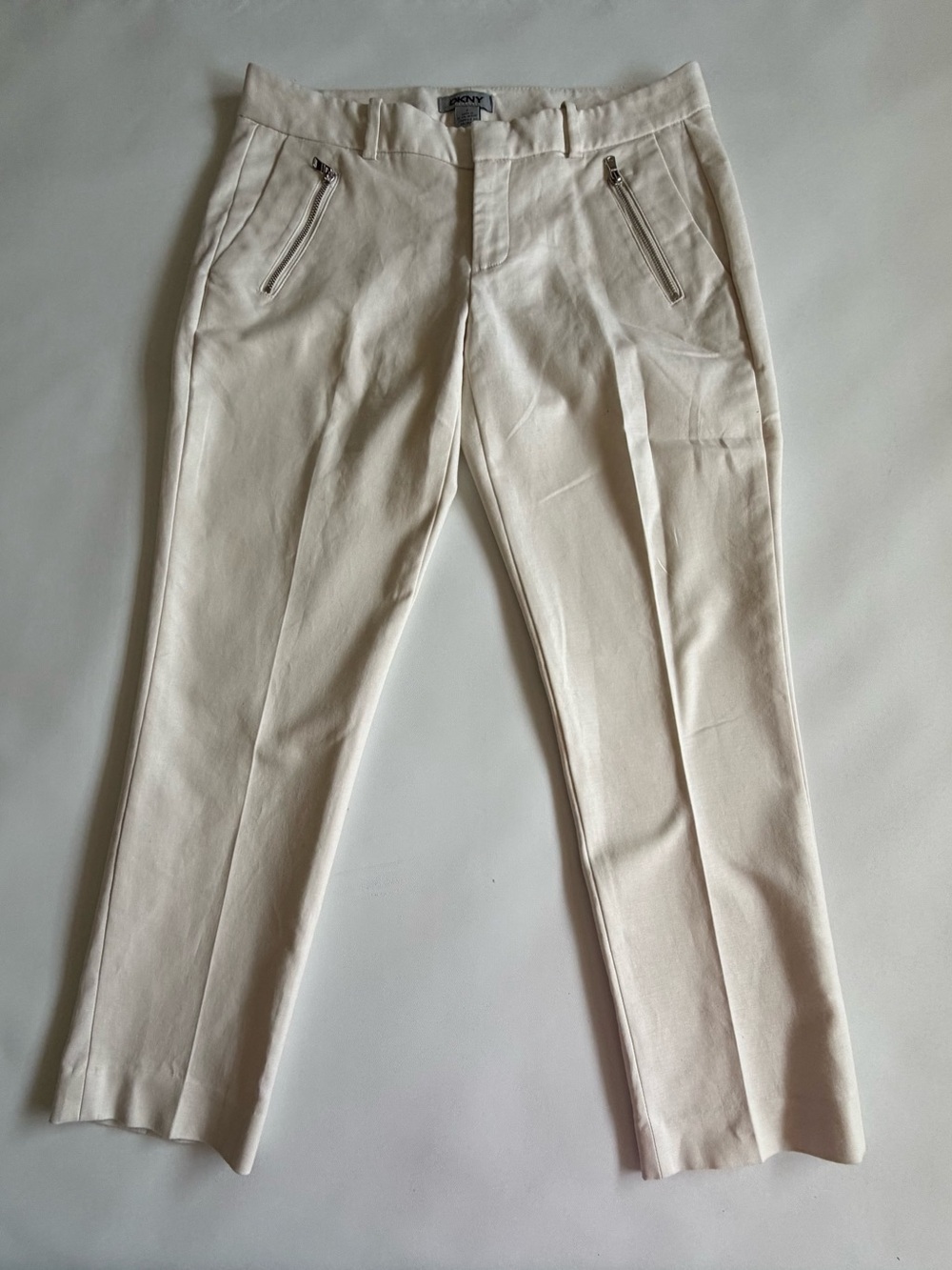 DKNY Beige Tailored Straight Leg Trousers Zip Pocket Size 4